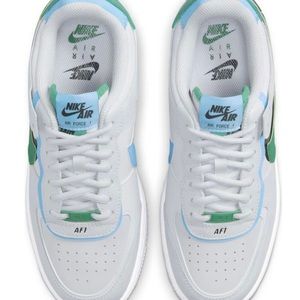 green and blue Nike Air Force 1 shadow sneakers